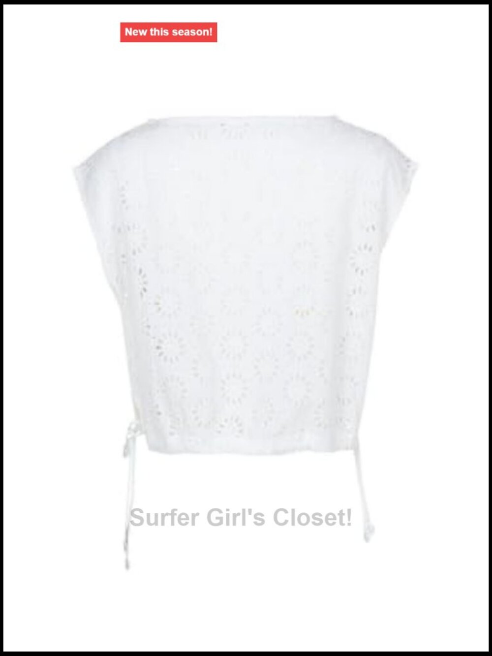 Eyelet Crop Swim Cover-Up Top Cotton Sleeveless Tie Hem - Picture 3 of 6